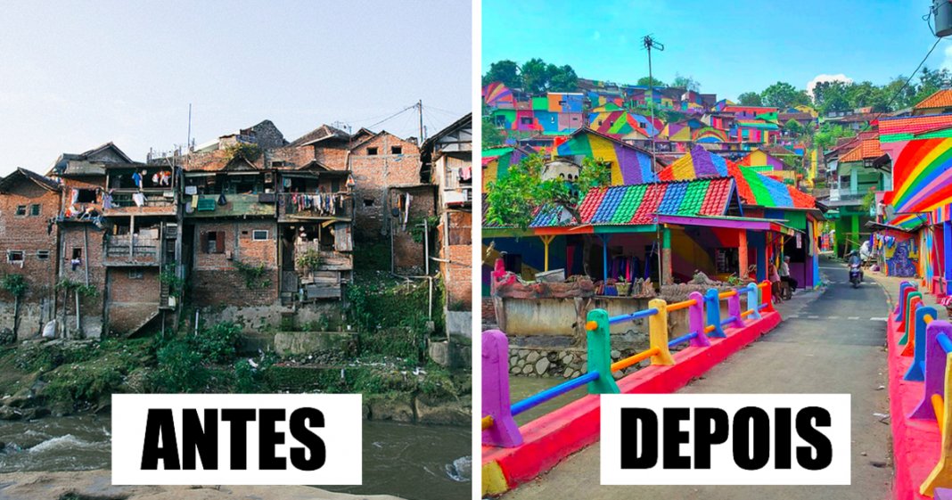 Governo indonésio pinta casas de favelas e o bairro vira arco-íris