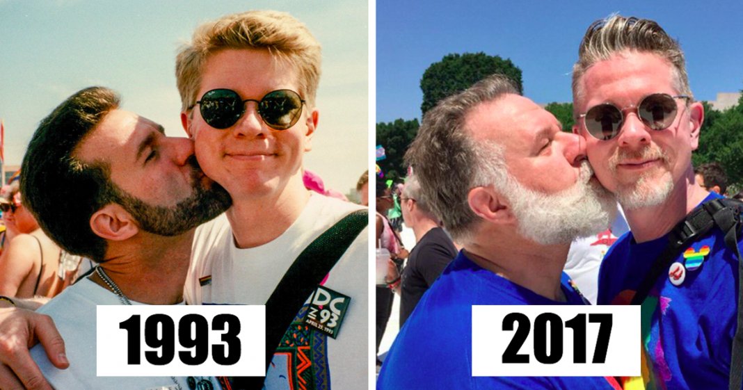 Casal gay a quem foi dito que o seu amor era “só uma fase” recria foto 25 anos depois
