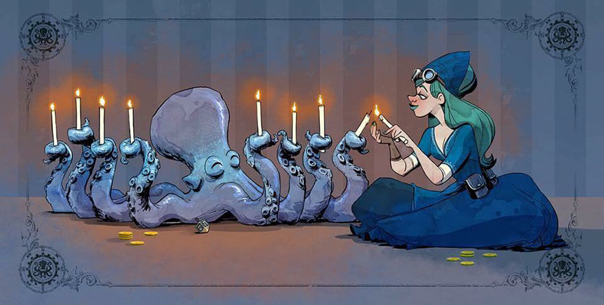 inspiringlife.pt - Ilustrador imagina a vida com um polvo de estimação e faz algo adorável