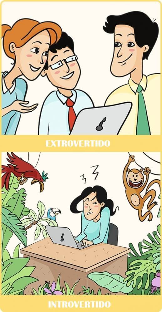 inspiringlife.pt - 10 ilustrações que mostram como os extrovertidos e os introvertidos vêem o mundo