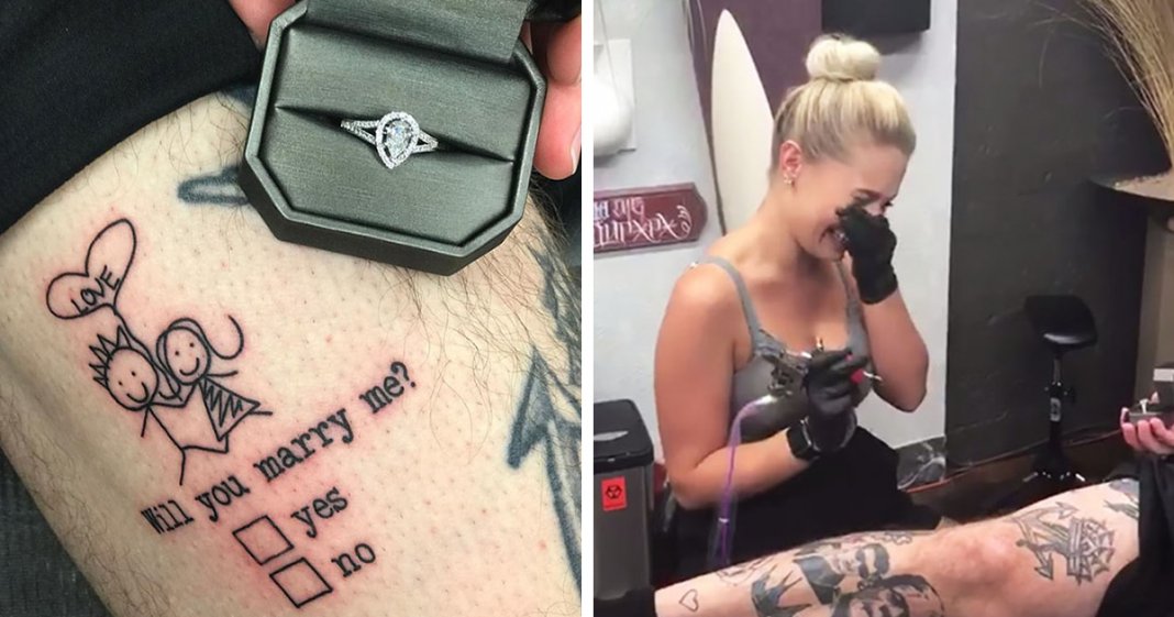 Tatuador pede a sua namorada em casamento com a tatuagem mais original de sempre