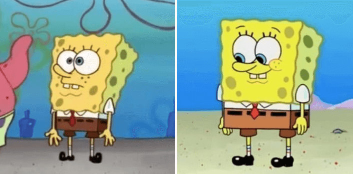 inspiringlife.pt - Bob Esponja - como era no primeiro episódio vs. 18 anos depois