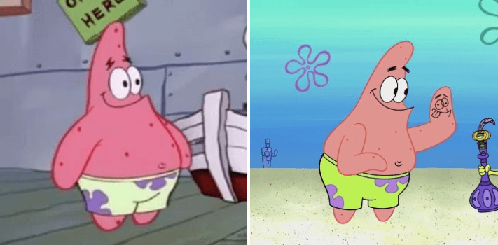 inspiringlife.pt - Bob Esponja - como era no primeiro episódio vs. 18 anos depois