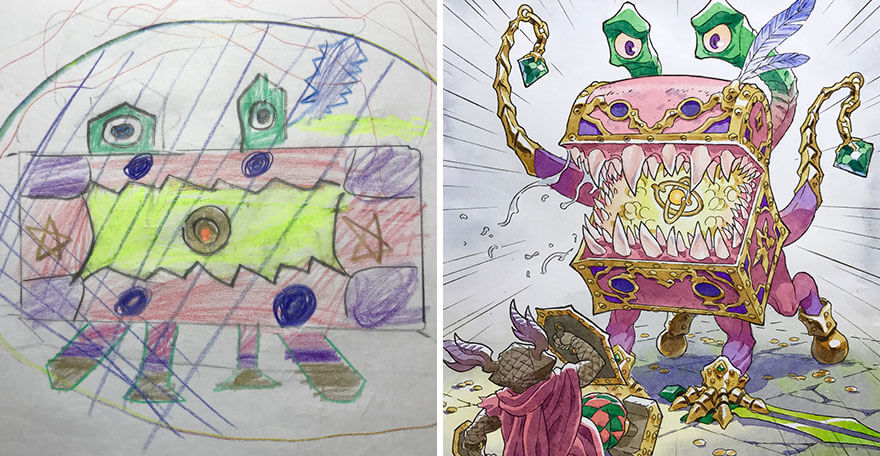 inspiringlife.pt - Pai artista transforma os desenhos dos seus filhos em incríveis personagens de anime