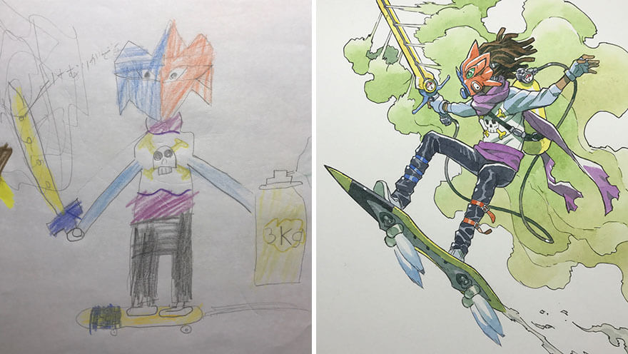 inspiringlife.pt - Pai artista transforma os desenhos dos seus filhos em incríveis personagens de anime