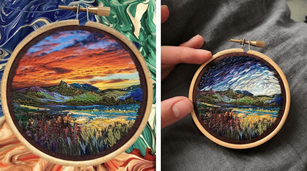 Artista “desenha” lindíssimas paisagens apenas com linha de bordado