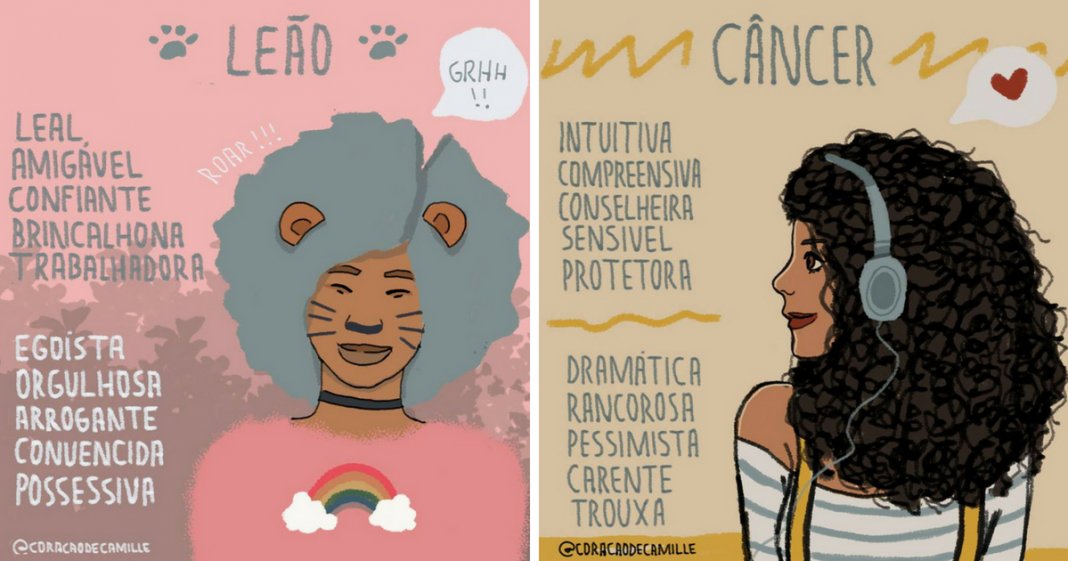 12 ilustrações que mostram o BOM e MAU da mulher de cada signo