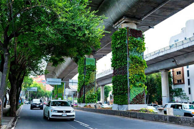 inspiringlife.pt - Para melhorar o ar a cidade do México transforma pilares de viadutos em jardins verticais