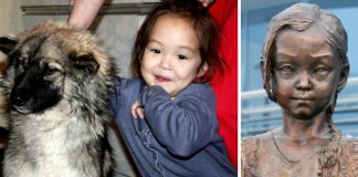Rússia inaugura estátua de “menina Mowgli” que escapou da morte graças ao seu cão
