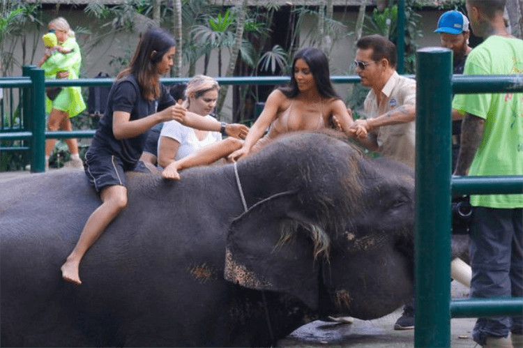 inspiringlife.pt - A triste hist&oacute;ria por tr&aacute;s das pol&eacute;micas fotos de Kim Kardashian montando um elefante