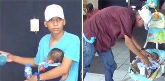 Ele cuida do seu bebê e leva-o para o trabalho todos os dias mesmo depois da sua namorada o deixar