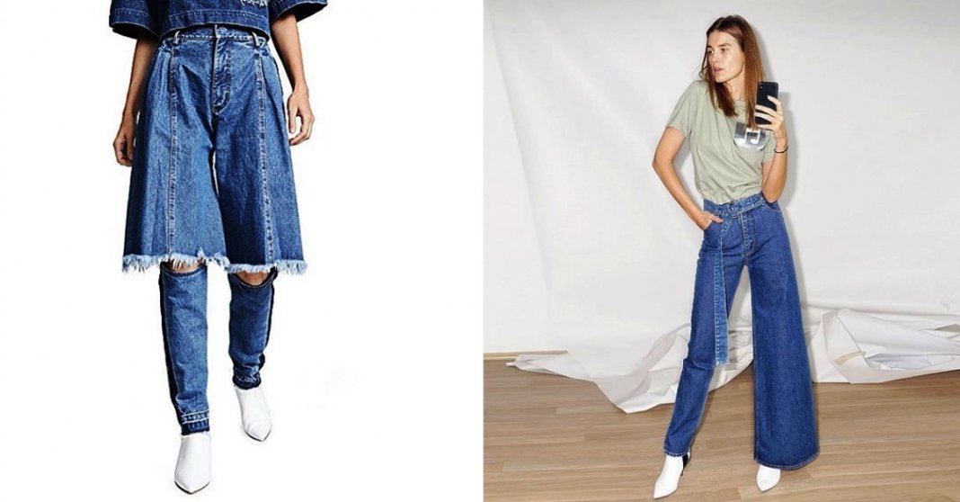 Jeans assimétrico promete ser tendência em 2019 apesar de ser totalmente bizarro