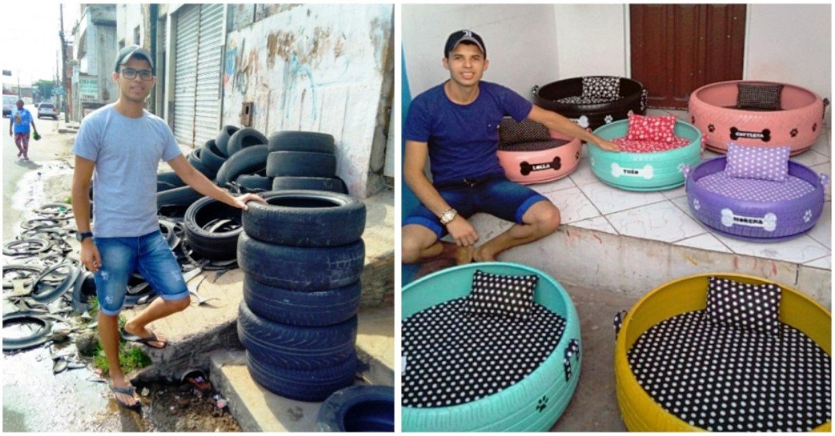 jovem-transforma-pneus-velhos-em-​​camas-confortaveis-para-animais-de-estimacao