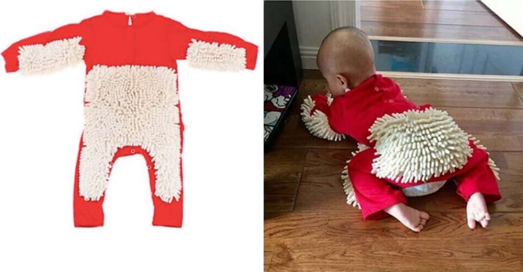 Limpe a casa enquanto o seu bebé rasteja com este pijama-esfergão