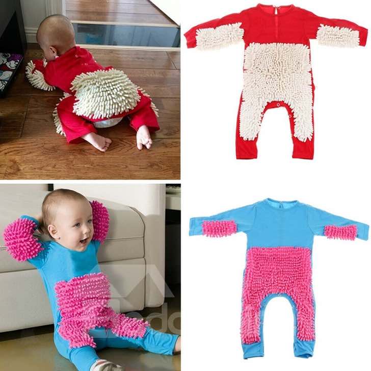 inspiringlife.pt - Limpe a casa enquanto o seu bebé rasteja com este pijama-esfergão