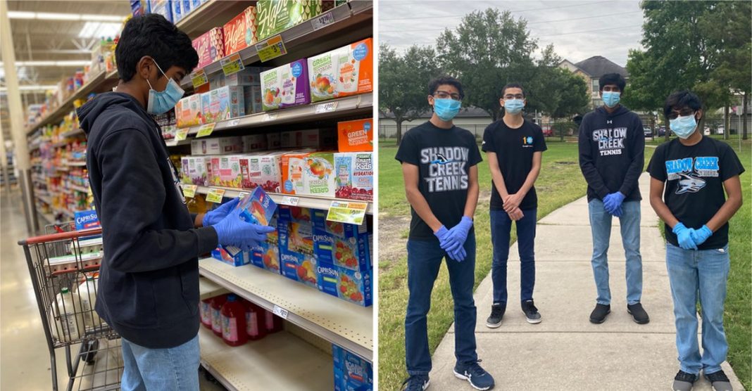 Jovens compram alimentos para os seus vizinhos de risco e idosos em quarentena