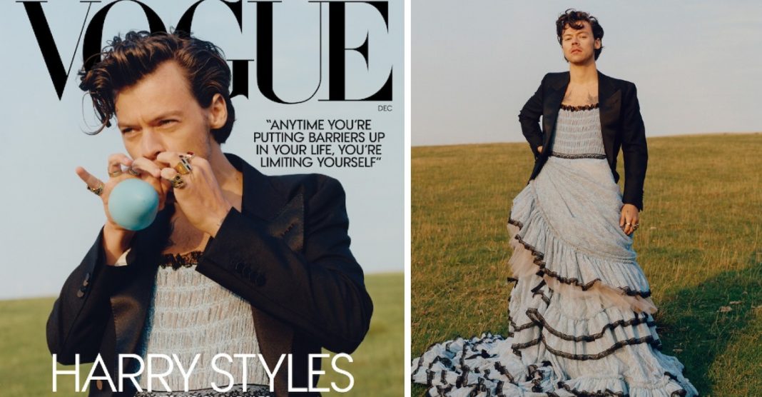 Harry Styles posa em vestido para capa da revista VOGUE